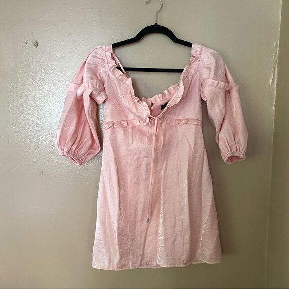Majorelle Tempest Mini Dress pink cloud off shoulder ruffles Sz S Revolve NWOT - Picture 7 of 7
